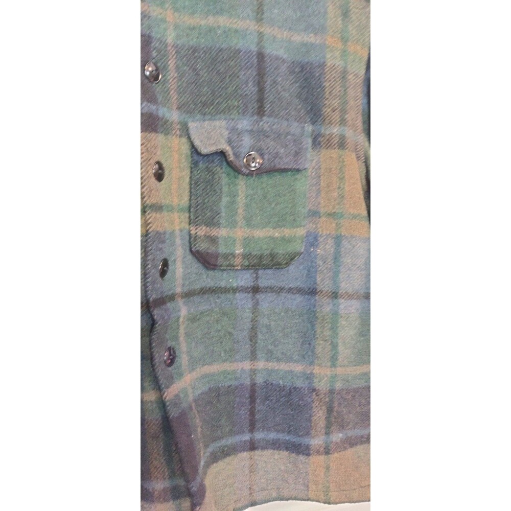 Vintage Traverse Bay Woolen Company Wool Flannel Shirt Green Blue Color 40s 50s - Picture 9 of 15